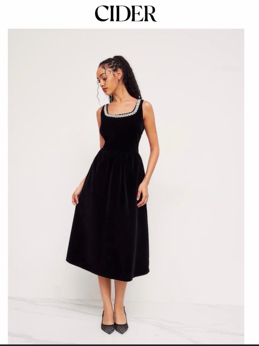 Cider Velvet Rhinestone Ruffle Maxi Dress - Picture 2 of 8